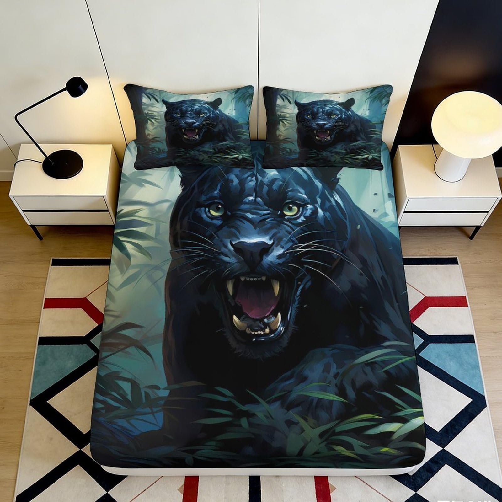 3D Printed Black Panther Fitted Sheet Microfiber Deep Pocket Bedroom Bedding Black Panther Mattress Fitted Cover Washable 120x200x25cm