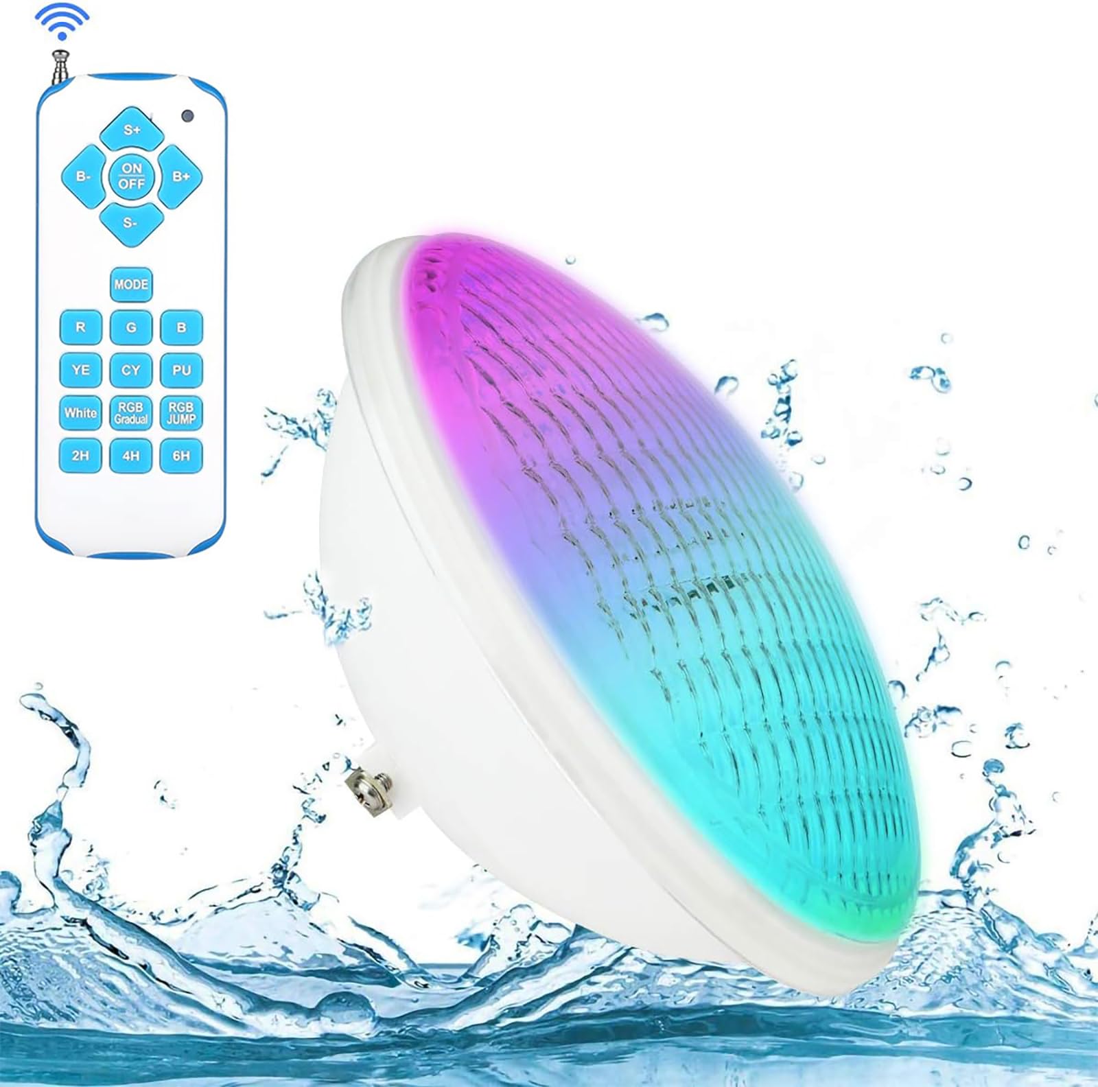 Illuminazione a LED per piscina, 20 W, PAR56 RGB, luce subacquea, con telecomando, illuminazione per piscina, 12 V AC/DC, IP68, impermeabile