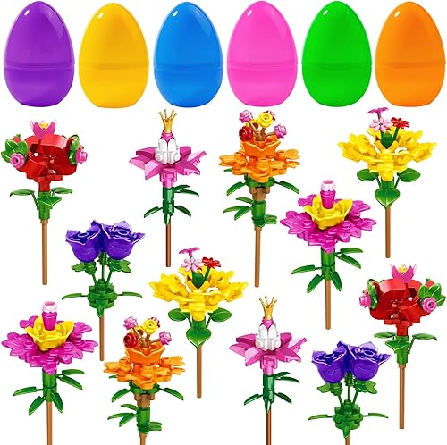 DIYDEC Bloques de construcción de flores de Pascua con huevos de Pascua, juguetes de bloques de construcción para recuerdos de fiesta, juguetes de