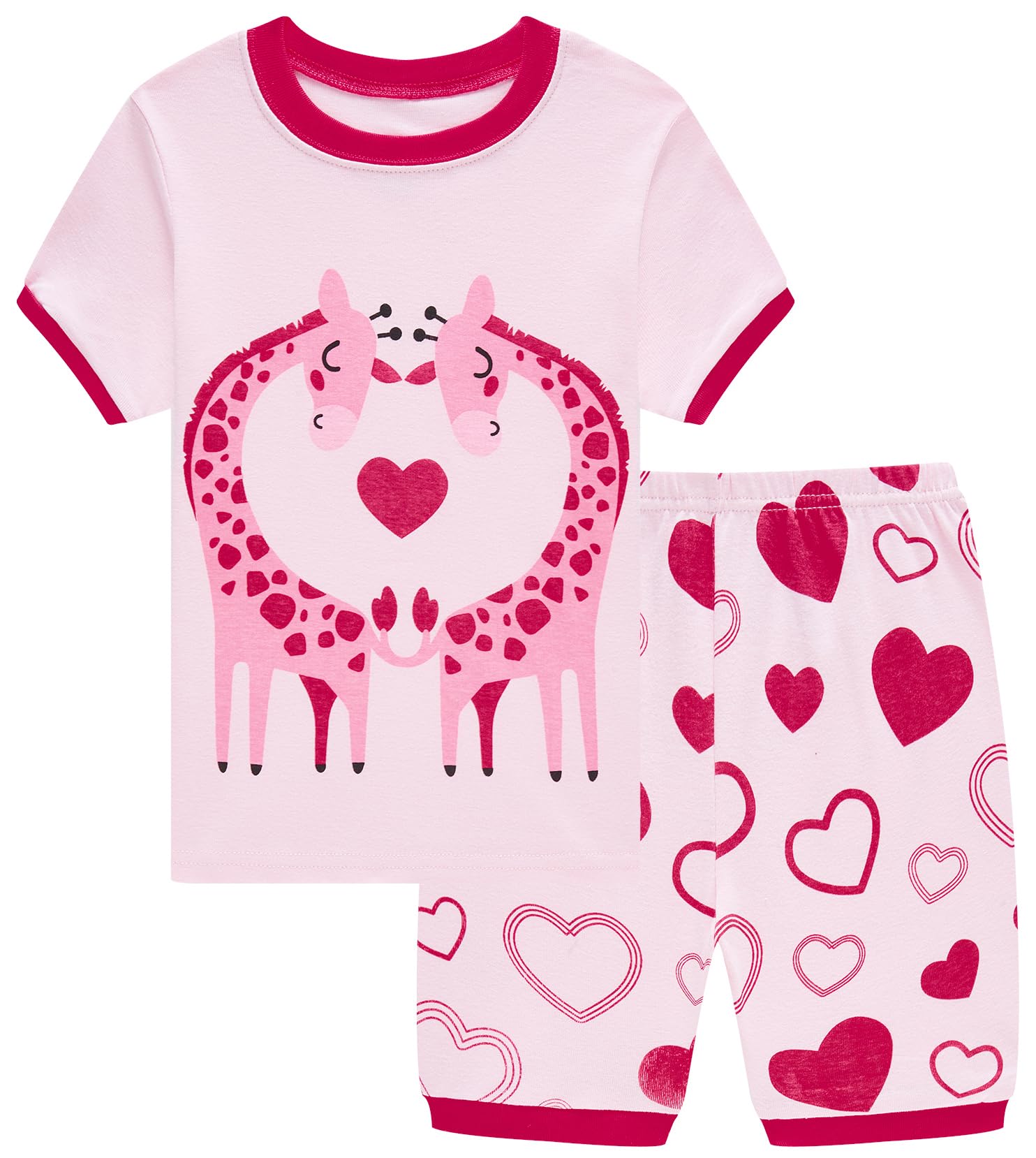 Akyzic Little Girls Pajamas 100% Cotton Short Sleeve Pjs Toddler Summer Sleepwear Kids Clothes Set 3t-10t