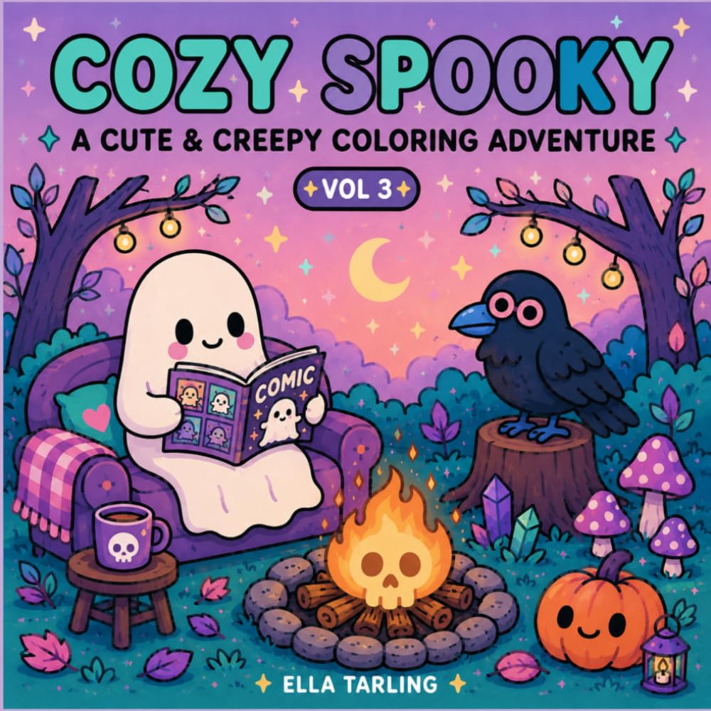 Cozy Spooky Coloring Book Vol. 3 – A Cute & Creepy Halloween Adventure: 34 Bold & Easy Halloween Designs with Cozy Ghosts, Campfires, Pumpkins and Spooky Friends for Kids & Adults