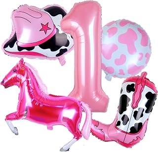 Western Balloons Cowgirl First Birthday Party Decorations Pink Horse Cowboy Hat Boot Balloons Girls Western Theme 1st Rodeo Birthday Party Decorations Supplies Decor (32 Inch Pink 1)