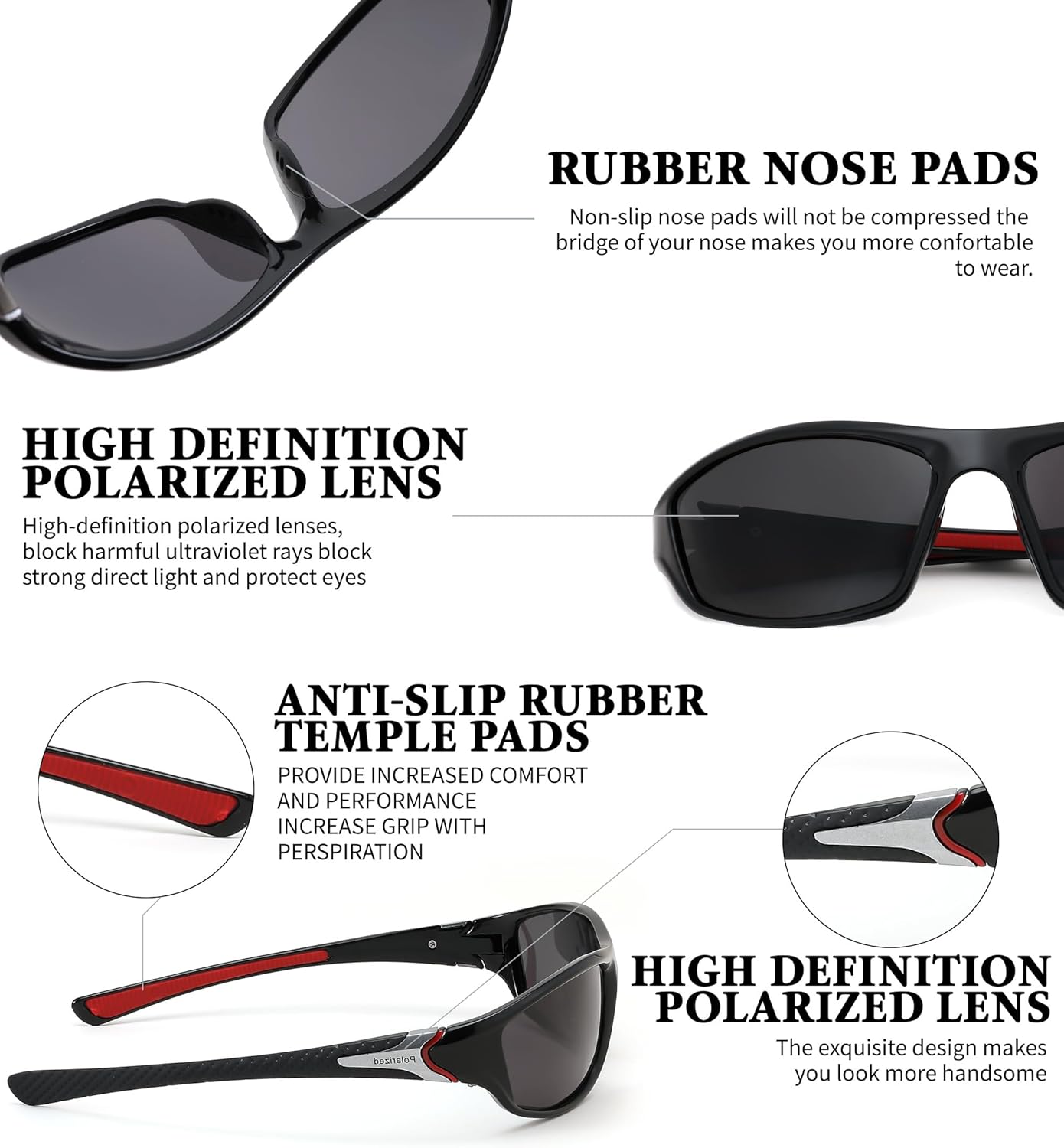 FEISEDY 3 Pack Polarized Sports Sunglasses for Men, Wrap Around Frame, UV400 Protection, Fishing Driving Cycling B2674