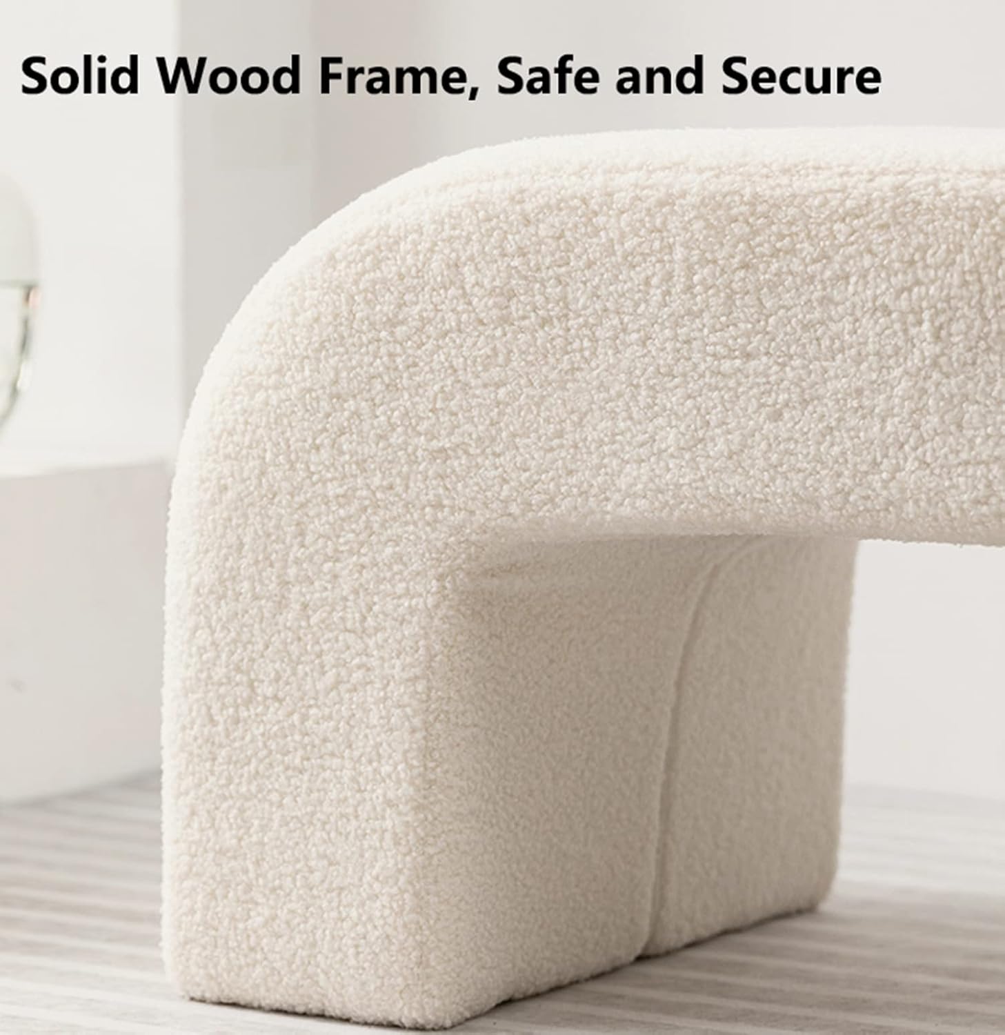 Modern Fuzzy Sherpa Upholstered Ottoman Bench, Entryway Bench, End Bed Bench, Footrest for Bedroom, Living Room, End of Bed, Hallway (31.5")