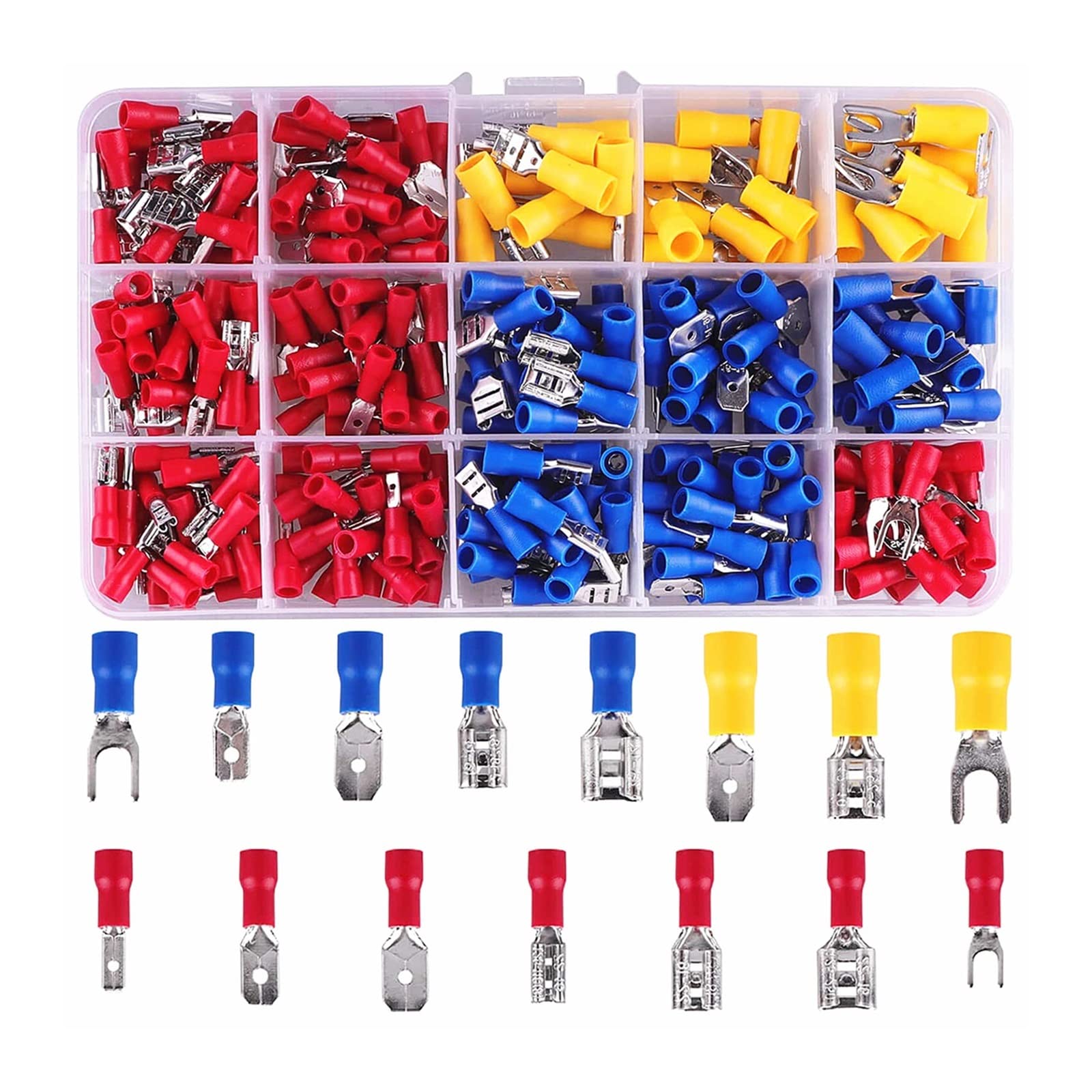 Conector de cable para terminal, Kit de conector cable aislado con terminales horquilla anillo pala, multicolor, varias piezas(222pcs)