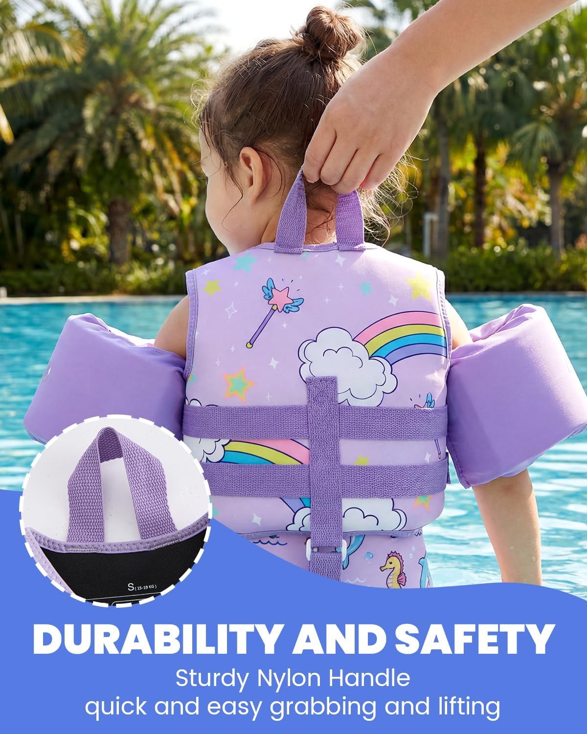 Gogokids Toddler Swim Vest for Kids 33-66 Pounds, Toddler Floaties Water Wing Arm Float, Swim Jacket with Adjustable Safety Strap for 2 3 4 5 6 Years Old Girls and Boys in Pool/Puddle
