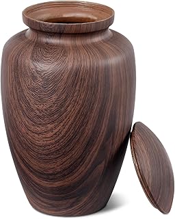 Nyutu Urn for Ashes Adult Male,10" Height Large Urns for Human Ashes Made by Aluminum Alloy, Decorative Wood Grain Funeral Burial Cremation Urns for Man/Dad/Father/Brother/Grandpa