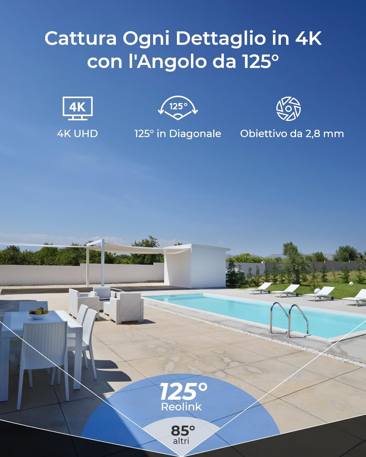 Reolink 4K Telecamera Esterno PoE, IK10 Antivandalo, Visione Notturna a Colori, Rilevamento di Uomo/Veicolo/Animale, Audio Bidirezionale, Angolo Ampio 125°, Supporta Scheda microSD, NON PTZ, RLC-840A