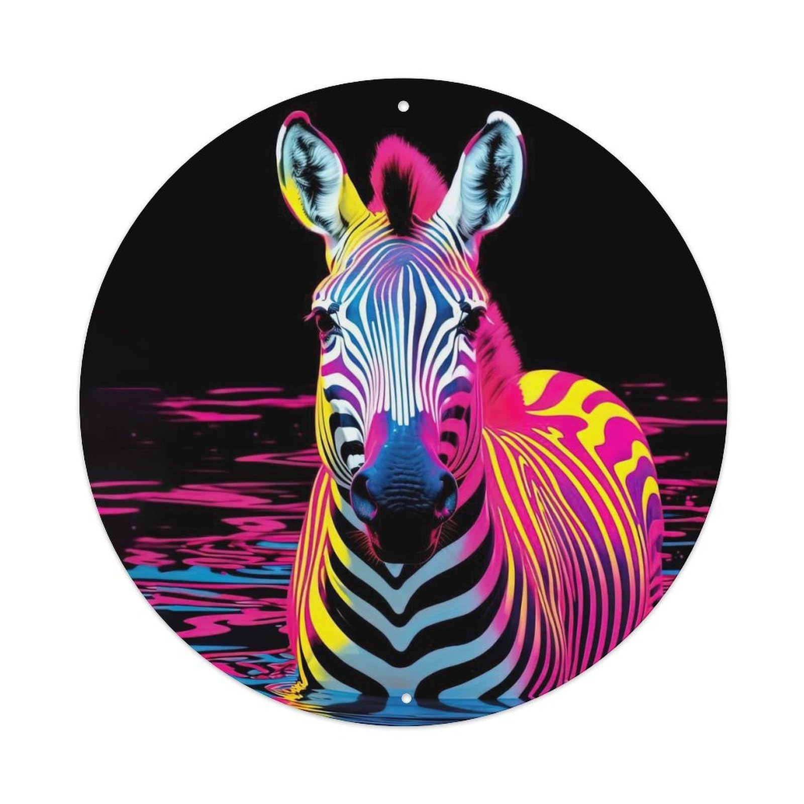 Animal Artwork Colourful Zebras in The River Vintage Metal Tin Sign Plaque Wall Decor for Cafe, Club Bar, Office, Garden Metal Poster 8x8Inch