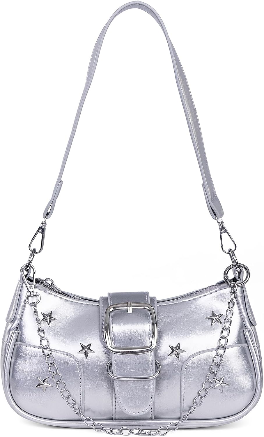 Women's Y2k Silver Metallic Hobo Purse - Sparkly Evening Shoulder Bag for Party, Wedding, Going Out Handbag | Metallic Evening Bag, Retro 2000s, Trendy, Evening Party Purse, Wedding Guest, For her gift, Compact Size