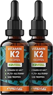 Vitamin K2 Tropfen hochdosiert 3600x (2x50ml) - 200 µg Vitamin K2 MK7, Pharmaquinone® Premium Vit. K2 hochdosiert mit 99,7+% all-trans-Gehalt - laborgeprüft mit Zertifikat - 100% vegan
