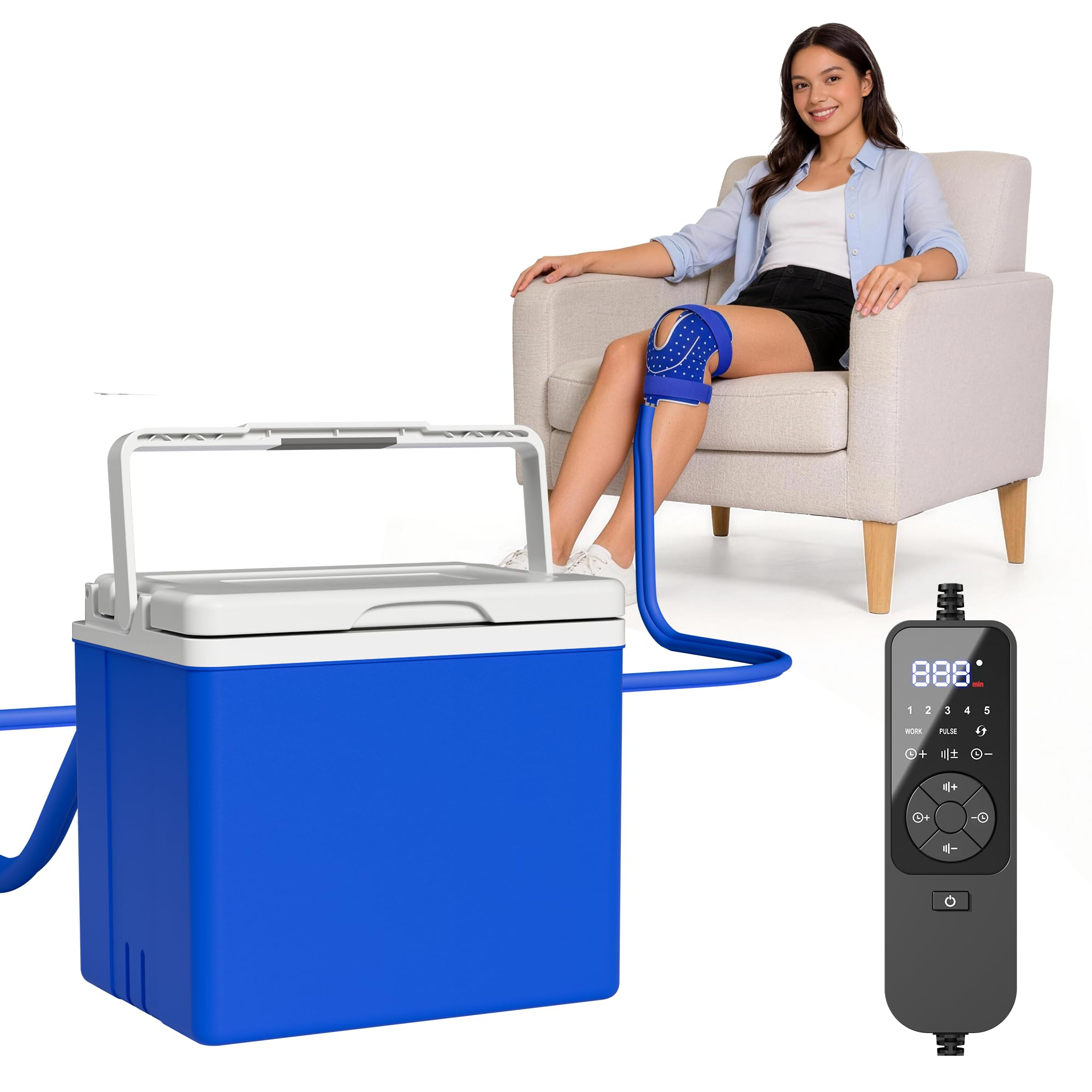 Ice Machine for Knee After Surgery – FSA Cold Therapy Machine with Auto Timer, Leak-Proof Reinforced Bucket & Adjustable Flow for Knee Replacement and