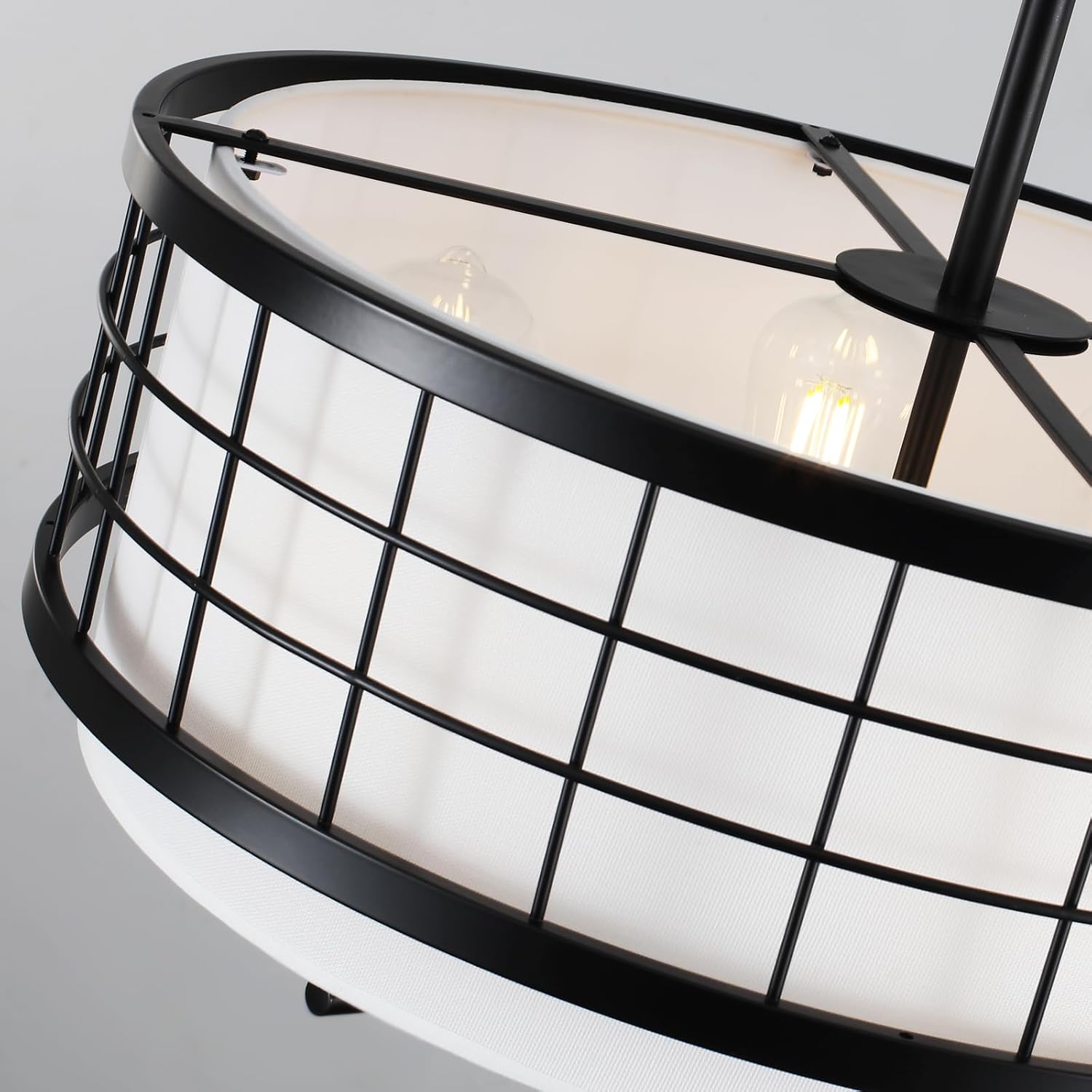 Black 20" Drum Chandelier with White Fabric Shade, 6-Light Modern Farmhouse Large Pendant Light Fixture for Dining Room, Kitchen Island, Foyer Entryway, Bedroom