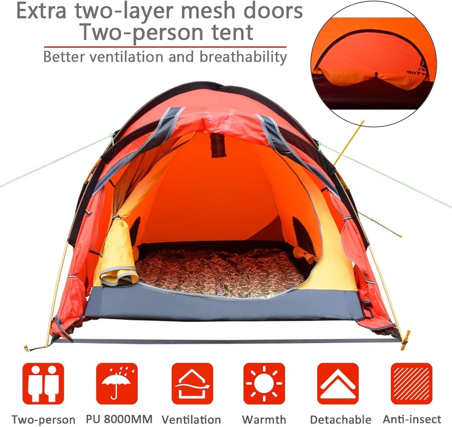 Tents for Camping Winter Alpine Tent Ultralight Waterproof 2 Person 4 Season Outdoor Mountain Camping Safe Reflect Belt Hike Tourist