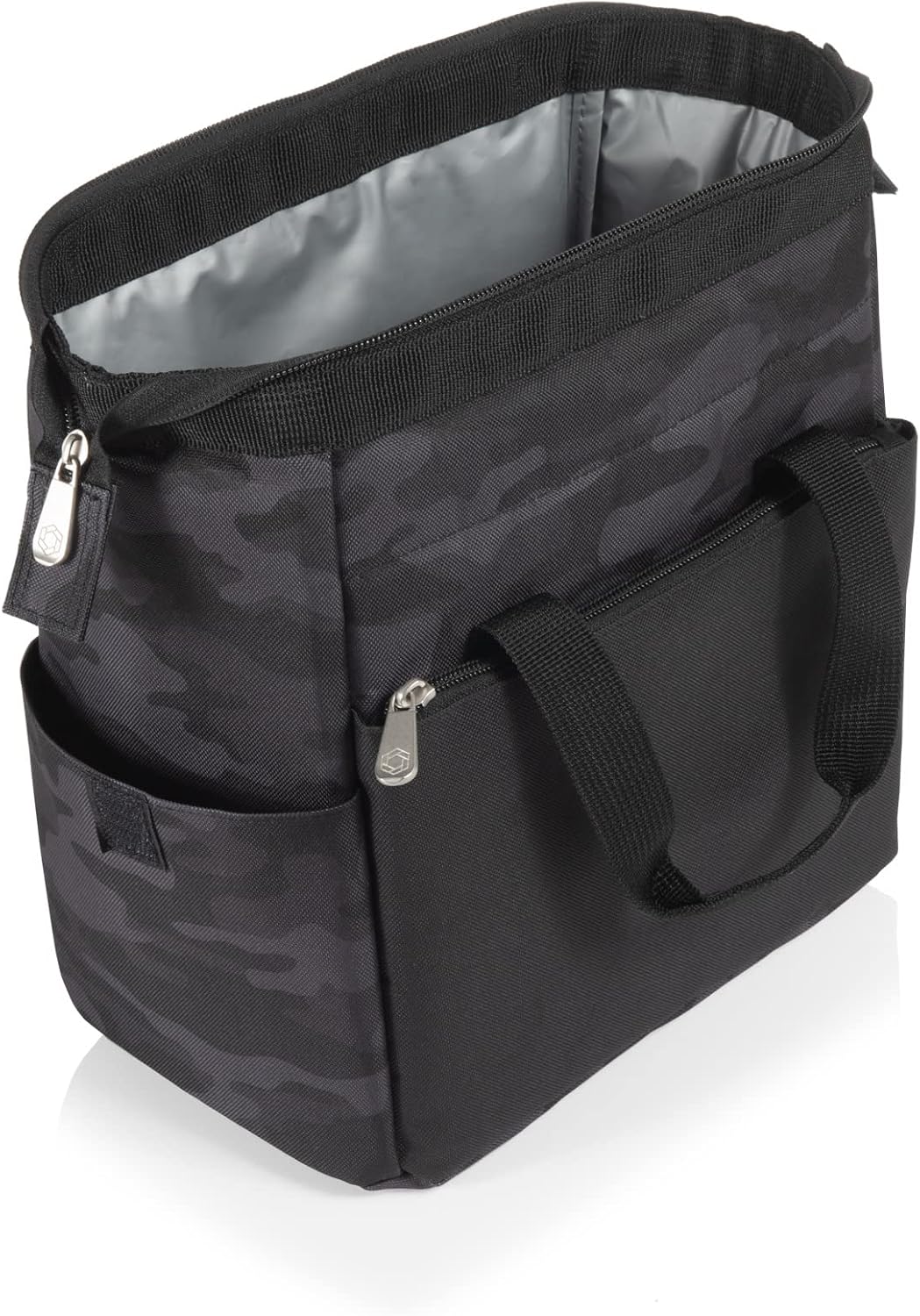 PICNIC TIME On The Go Lunch Bag, Stylish Soft Cooler Bag, Expandable Insulated Lunch Box, Portable Cooler Lunchbox with Dual Compartment Design and Expansion Side Straps, (Black Camo)