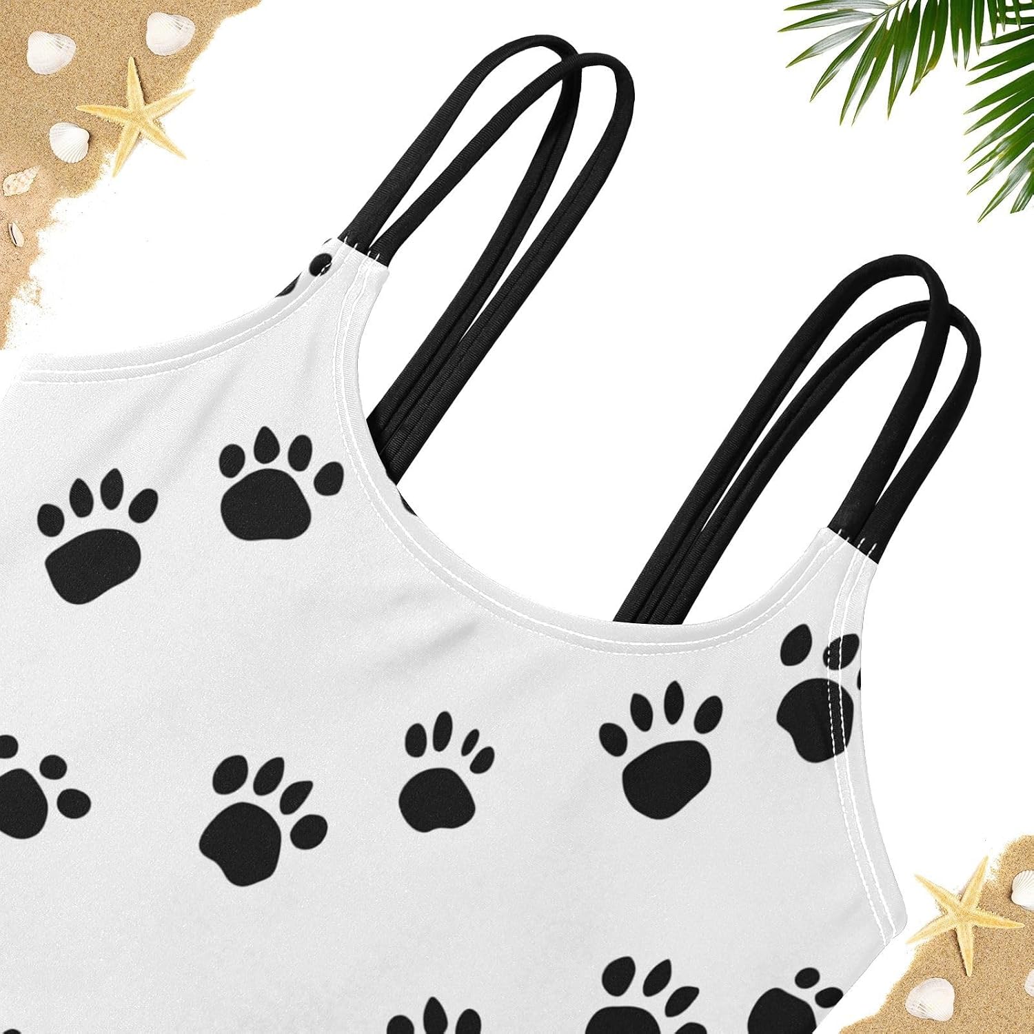 visesunny Girls Two Piece Swimsuits Animal Cat Dog Pawprints Girl's Bikini Sets Bathing Suits for Girls Size 5-12Y