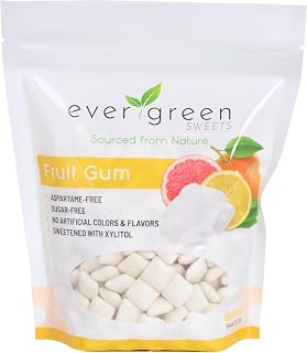 Evergreen Sweets Chewing Gum - 400 Pieces Per Bag - Natural Fruit Gum Made with Xylitol and Stevia - Sugar-Free, Aspartame Free and Vegan
