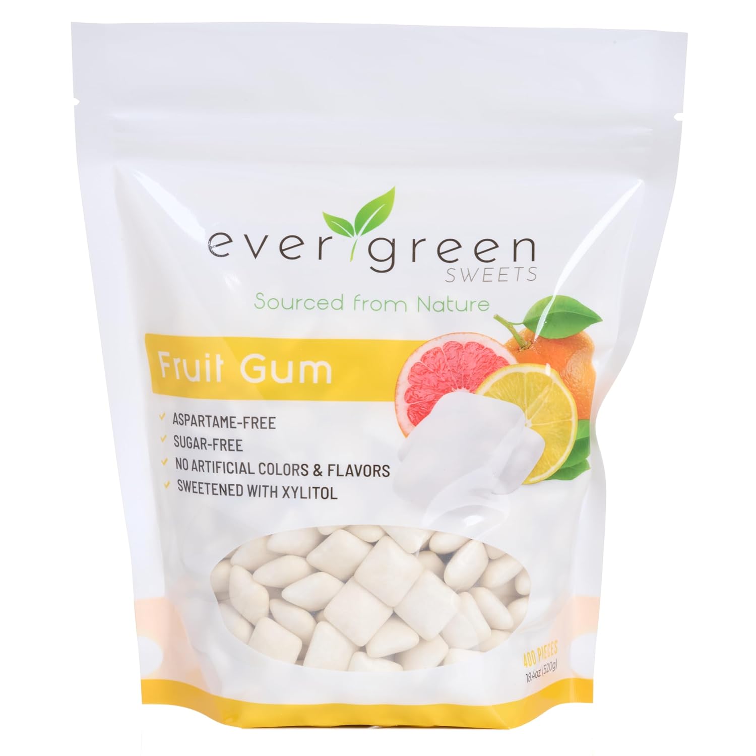 Evergreen Sweets Chewing gum - 400 Pieces Per Bag - Natural Peppermint Gum Made with Xylitol and Stevia - Sugar-Free, Aspartame Free and Vegan