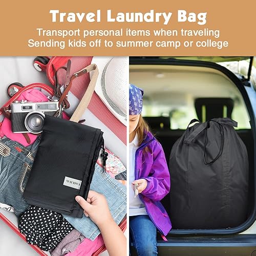Miniatura 4 de Bolsa de lavandería de viaje lavable con asas y cordón (paquete de 2), resistente lo suficientemente grande como para contener 3 cargas de