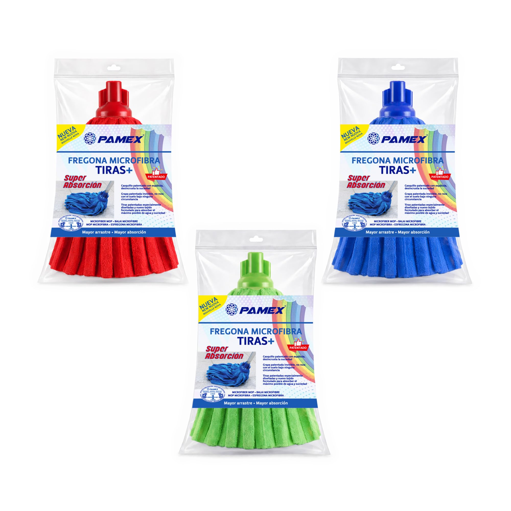 Pamex - Fregona Microfibra Tiras Plus MAX Colores Surtidos - 24 Unidades