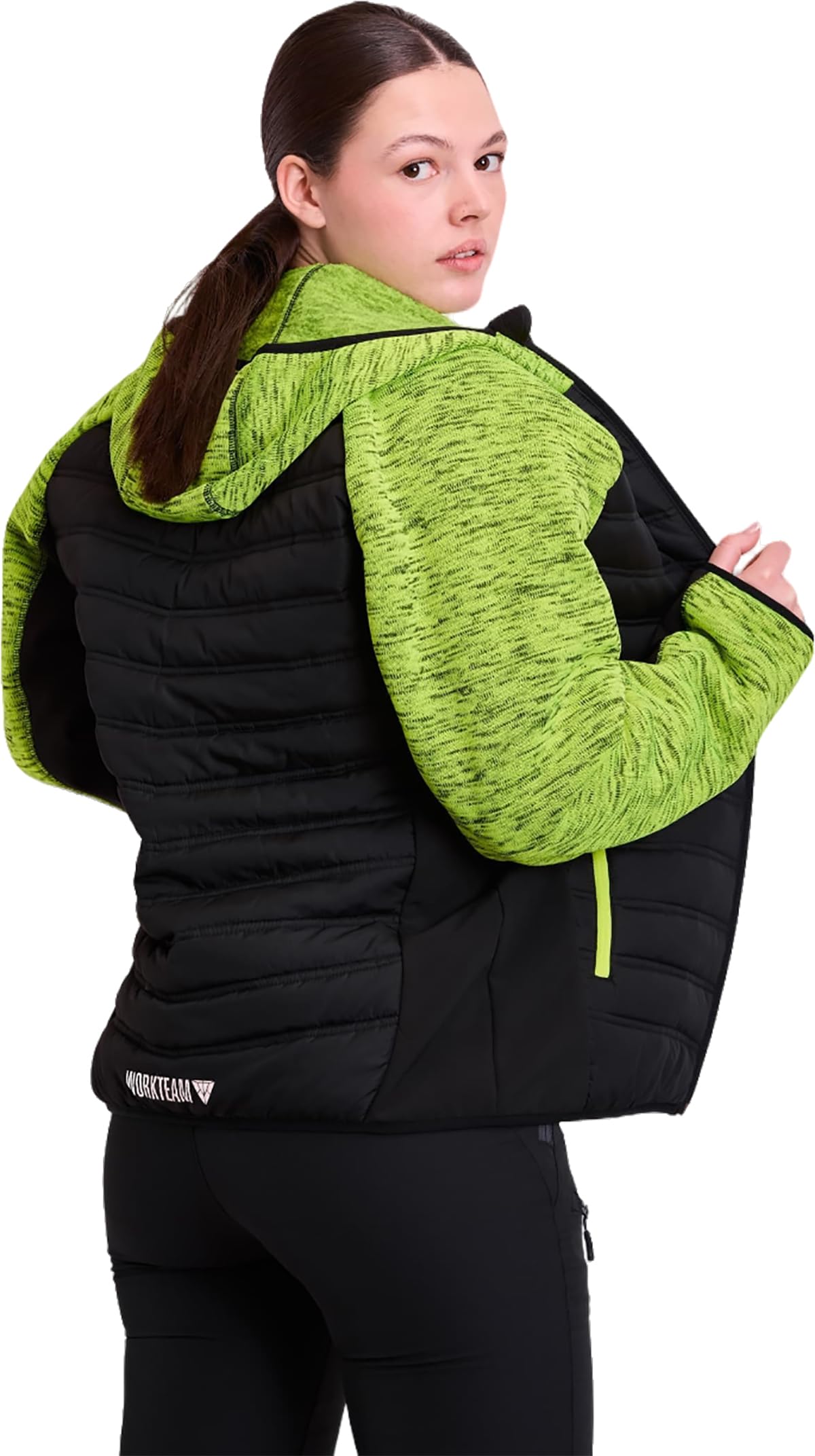 WORKTEAM Chaqueta de Punto Acolchada con Capucha, Combinada con Tejido Softshell, Cierre de Cremallera, Bolsillos con Cremallera, Cuello Alto y Bies Elástico, Unisex