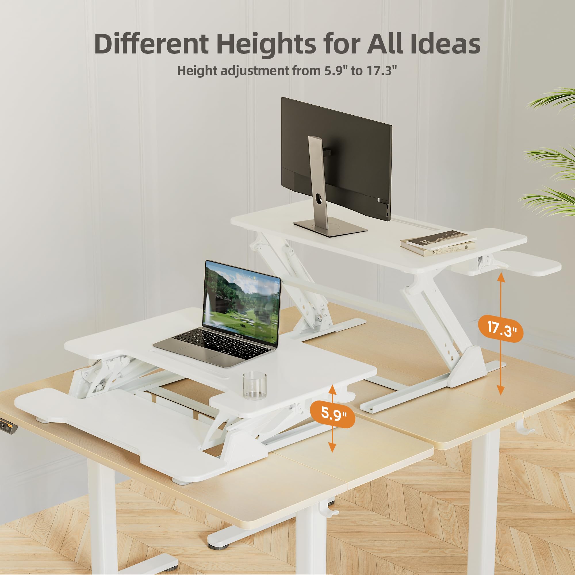 Claiks Standing Desk Converter 32 inch Height Adjustable Sit Stand Up Desk Riser Quick Sit to Stand Tabletop — view 6