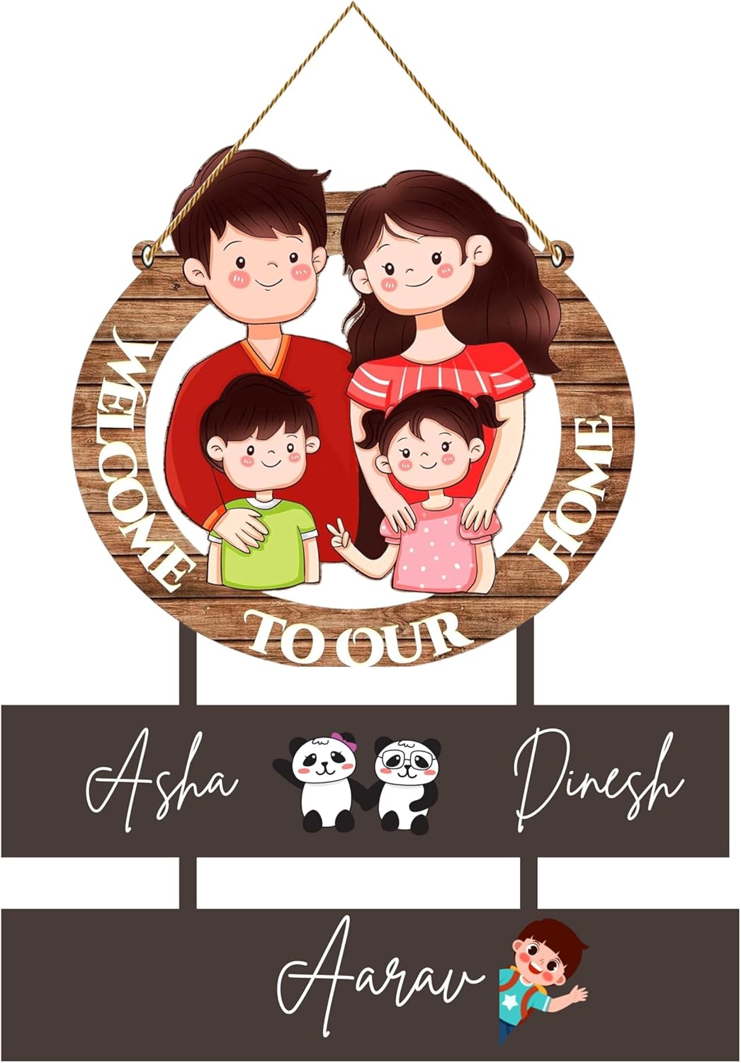 Webelkart Antique Wooden Family Designer Customised Wall Hanging, Name Plate For Home Entrance outdoor, Wooden Hanging House Name Plate - (16 x 10 inches)