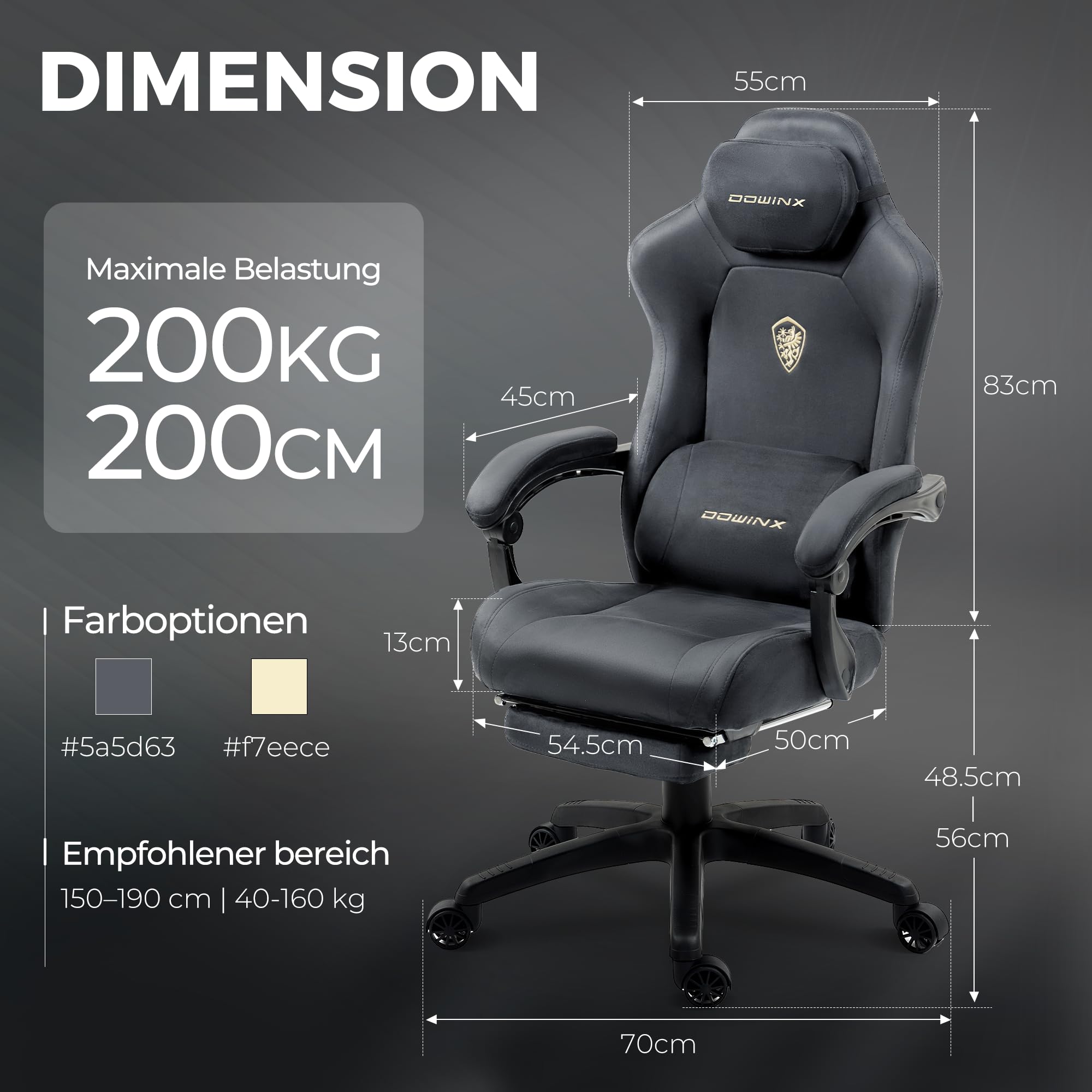 Dowinx Silla de gaming ergonómica con cojín lumbar de masaje, reposacabezas regulable en altura, acolchado de asiento grueso, reposapiés extensible, reposabrazos ajustables, terciopelo de microfibra