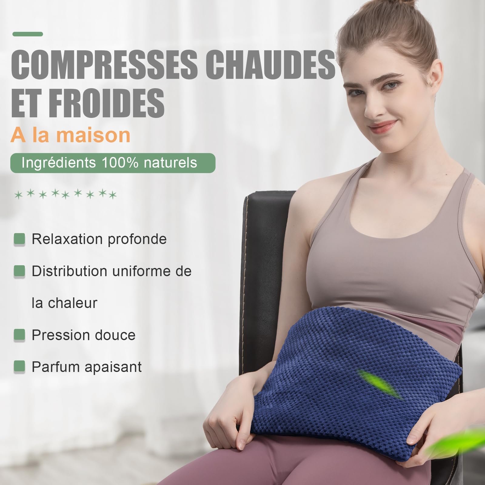 uncn Coussin Chauffant Micro Onde, Bouillotte Micro-onde, Graine de Lin,Noyaux Cerises,Grande Poche Chauffante Nuque Epaule et Dos,Cervicales,Ventre Lavande,Chaleur Humide pour Compresse 38*23cm 840g