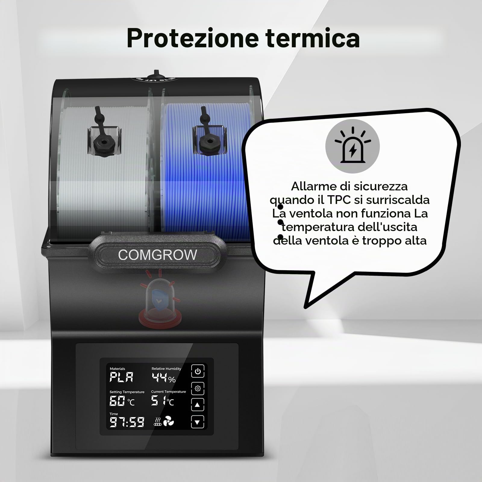Comgrow Filamento per stampante 3D, scatola per asciugatrici, SH02,3D, mantiene i filamenti asciutti durante la stampa 3D, compatibile con 1,75 mm/2,85 mm, PLA PETG PC ABS ASA, filamento essiccatore,