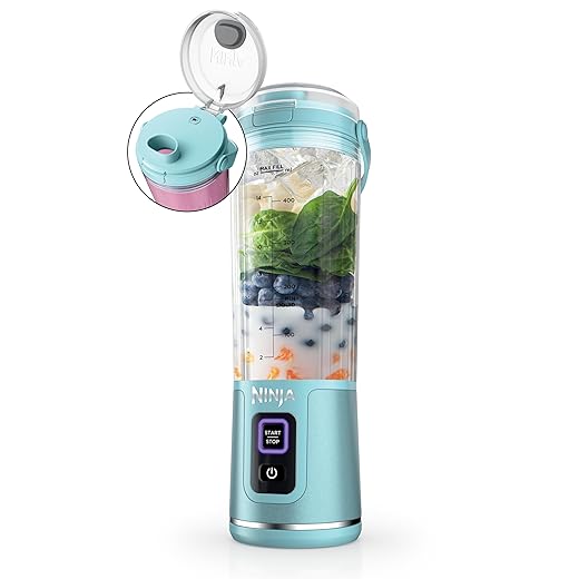 Ninja Blast Portable Blender, Cordless, 18oz. Vessel, Personal Blender For-Shakes and Smoothies, BPA Free, Leakproof-Lid and Sip Spout, USB-C Rechargeable, Dishwasher Safe Parts, Tinted Aqua, BC151AQ