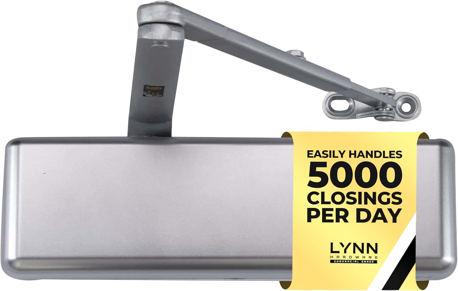 LYNN HARDWARE Extra Heavy Duty Automatic Door Closer (Silver) - Commercial Grade, Contractors Choice, Adjustable Speed, Delayed Closing Timer, 3 Mounting Options, 3 Hour Fire Rated (DC9016 Model)