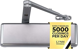 LYNN HARDWARE Extra Heavy Duty Automatic Door Closer (Silver) - Commercial Grade, Contractors Choice, Adjustable Speed, Delayed Closing Timer, 3 Mounting Options, 3 Hour Fire Rated (DC9016 Model)