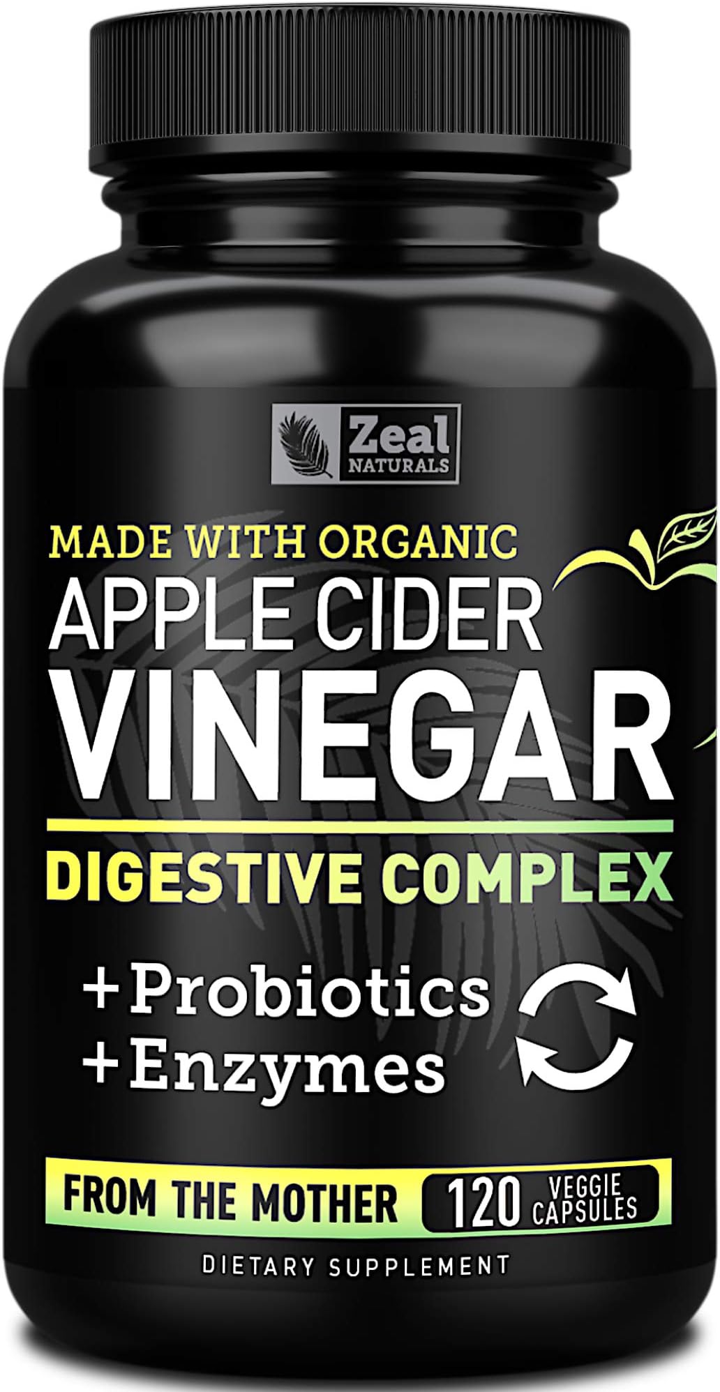 Zeal Naturals Organic Apple Cider Vinegar Capsules + Digestive Enzymes & Probiotics, 1500m 120 Capsules | Raw Apple Cider Vinegar with Mother | Gut Health Supplement for Digestion, Immune Support