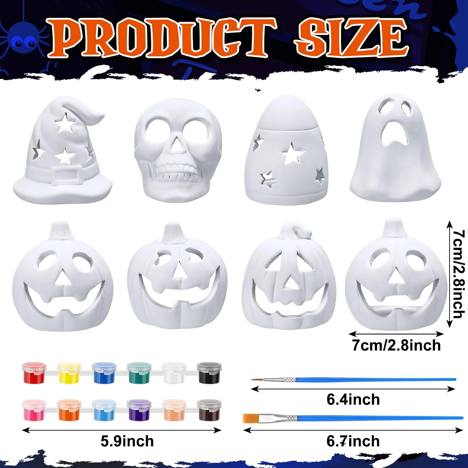 RimCereal 8 Set DIY Ceramic Halloween Lantern Figurine Paint Craft, Classic