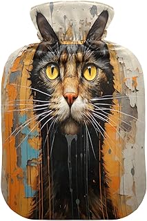 Wajiw Hot Water Bottle with Cover 2L Warm Water Bottle for Hot and Cold Compress Hot and Cold Therapies,Hand Feet Warmer,Cat