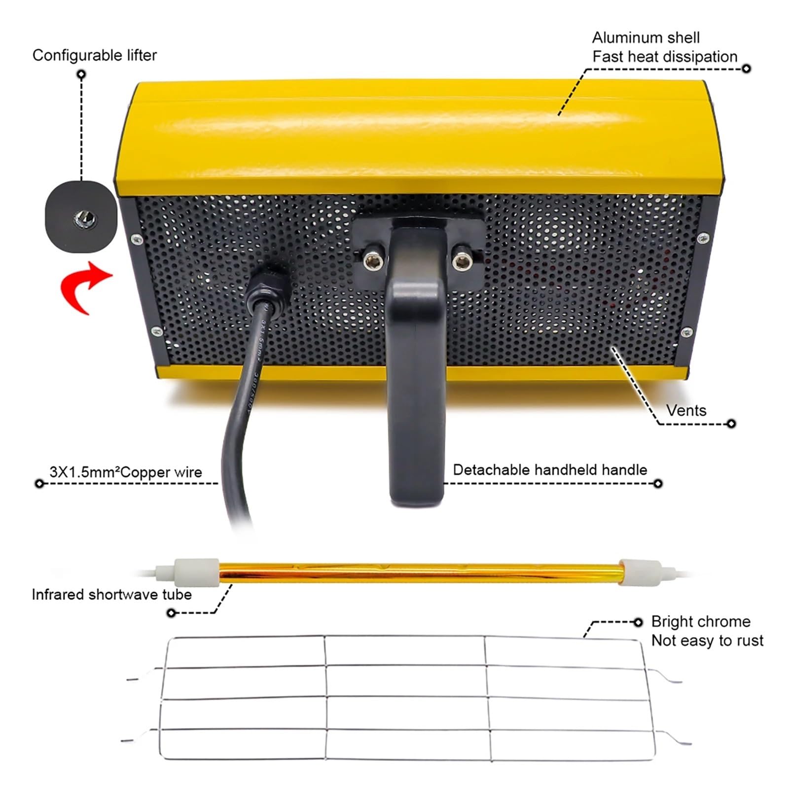 Lampada a infrarossi, Lampada For Essiccazione A Vernice A Infrarossi A Onde Corte Con Treppiede Regolabile For L'essiccazione A For La Riparazione A Carrozzeria 'auto 2000W ,per spray per auto