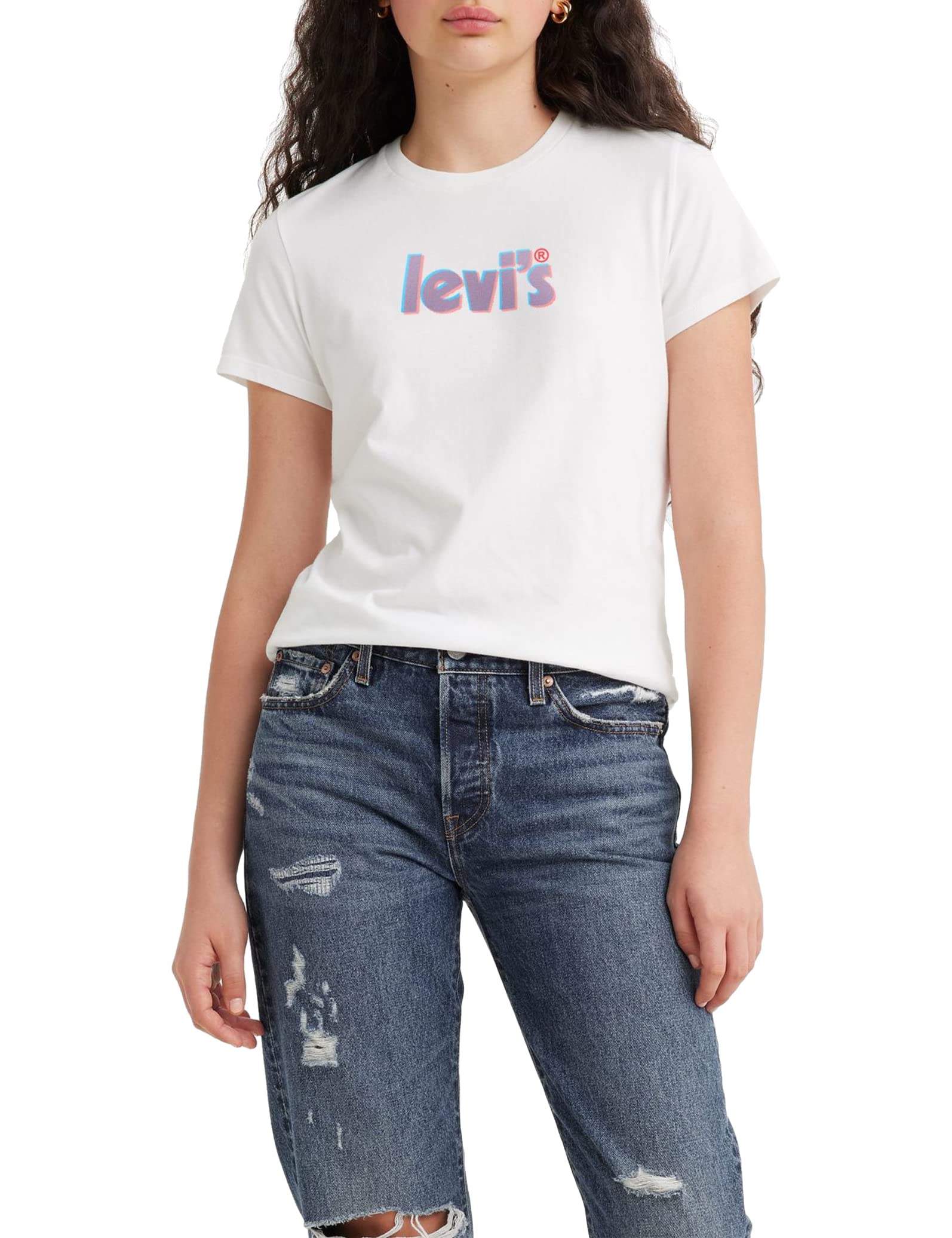 Levi's Women's The Perfect Tee- Poster Logo T-Shirt, Poster Logo Bright White, M