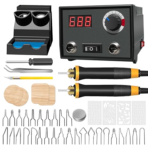 FIRElood Wood Burning Tool, Wood Burner kit Pen 25~750℃, Wood Burning kit with Digital Thermometer Temperature Adjustable Temperature, 2 pyrographic Wood Burning pens, 30 Wood Burning Pen Tips