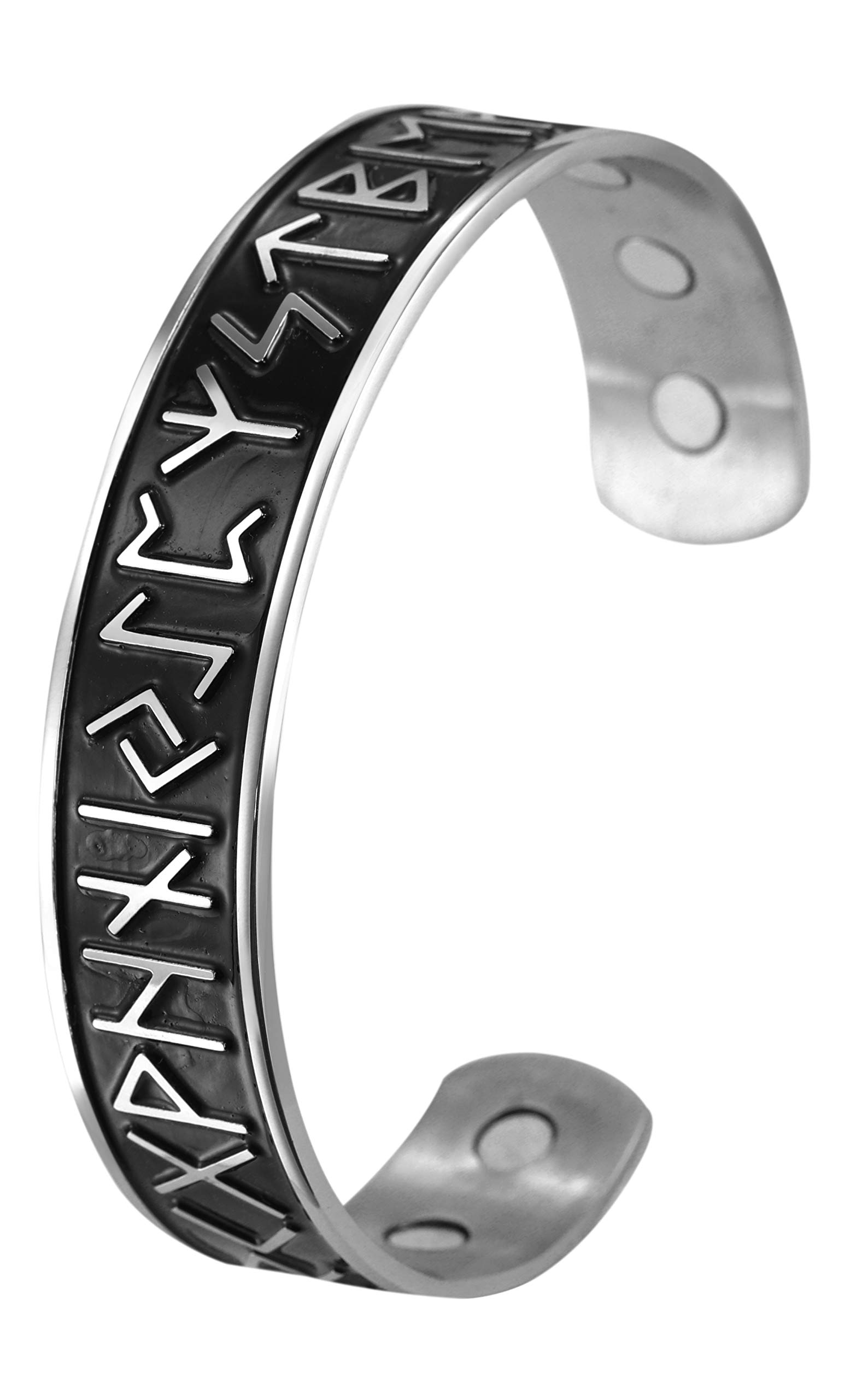 TEAMERStainless Steel 24 Runes Bracelet Fashion Design Viking Bangle Antique Silver Black Cuff Bangle for Men