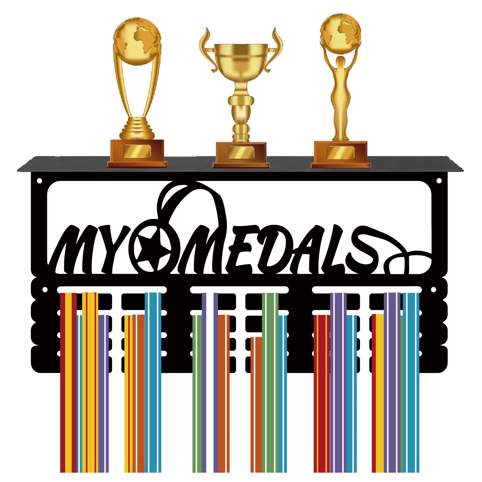 CREATCABIN Medalla Trofeo Soporte Colgador Exhibición 4 Filas Montaje en Pared 70+ Medallas Gimnasia Danza Fútbol Correr Natación