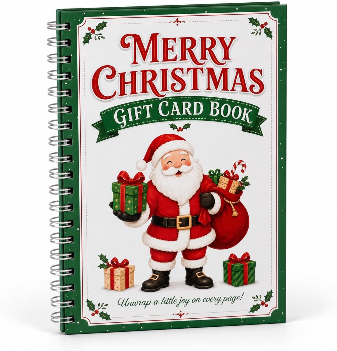 Christmas Gift Card Organizer Book, Spiral Bound Holder for Multiple Gifts, Deep Green Vintage Design, Creative Holiday Card Display with Message Area