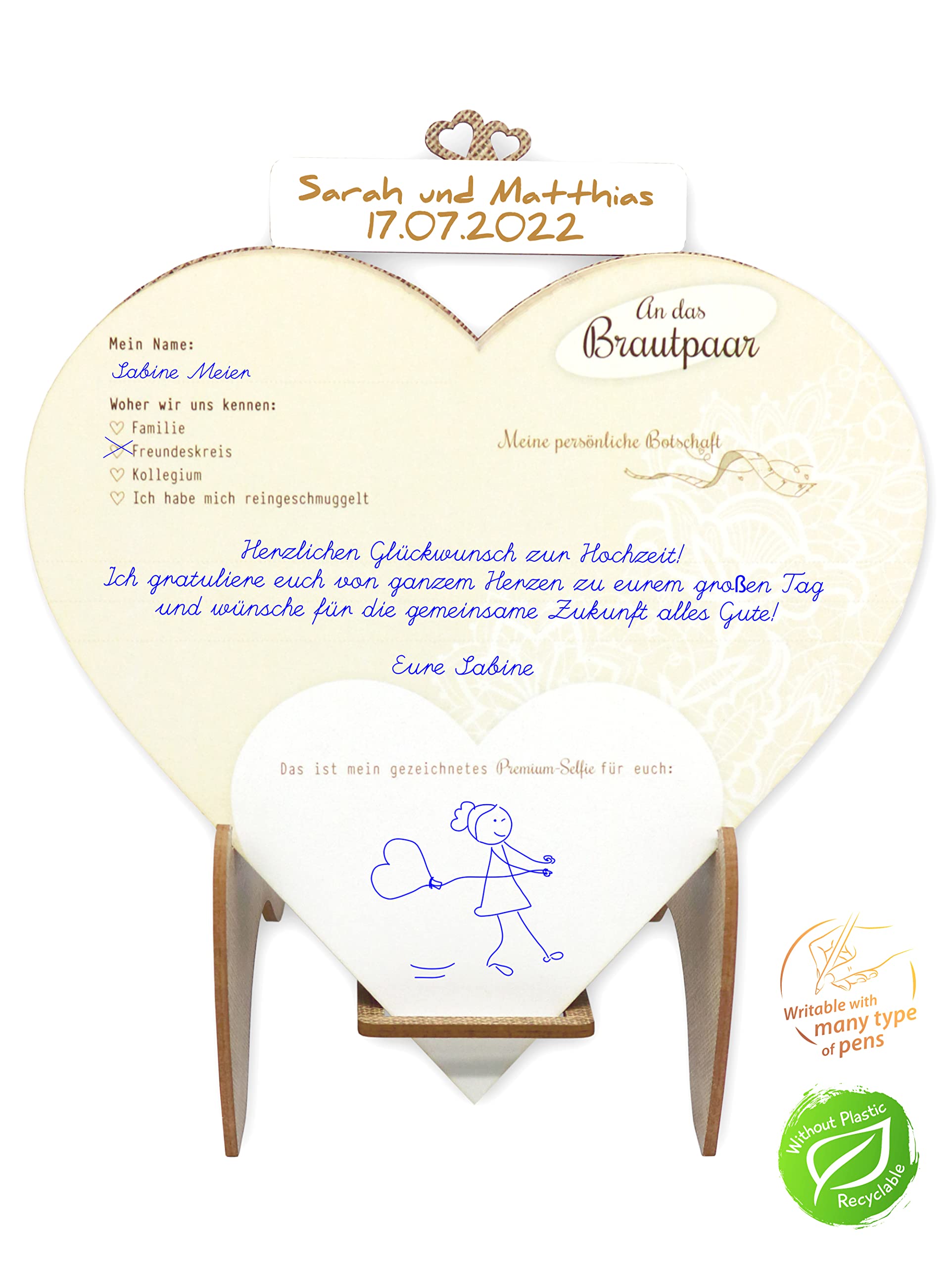 Ja ich will ! 48 + 2 Stück Gästebuchkarten Hochzeit –Heart Design– Gästebuch Karten zur Hochzeit mit lustigen Fragen zum Ausfüllen, Herz Karten Aufsteller Hochzeitsgästebuch Hochzeitsbuch Wunschkarten