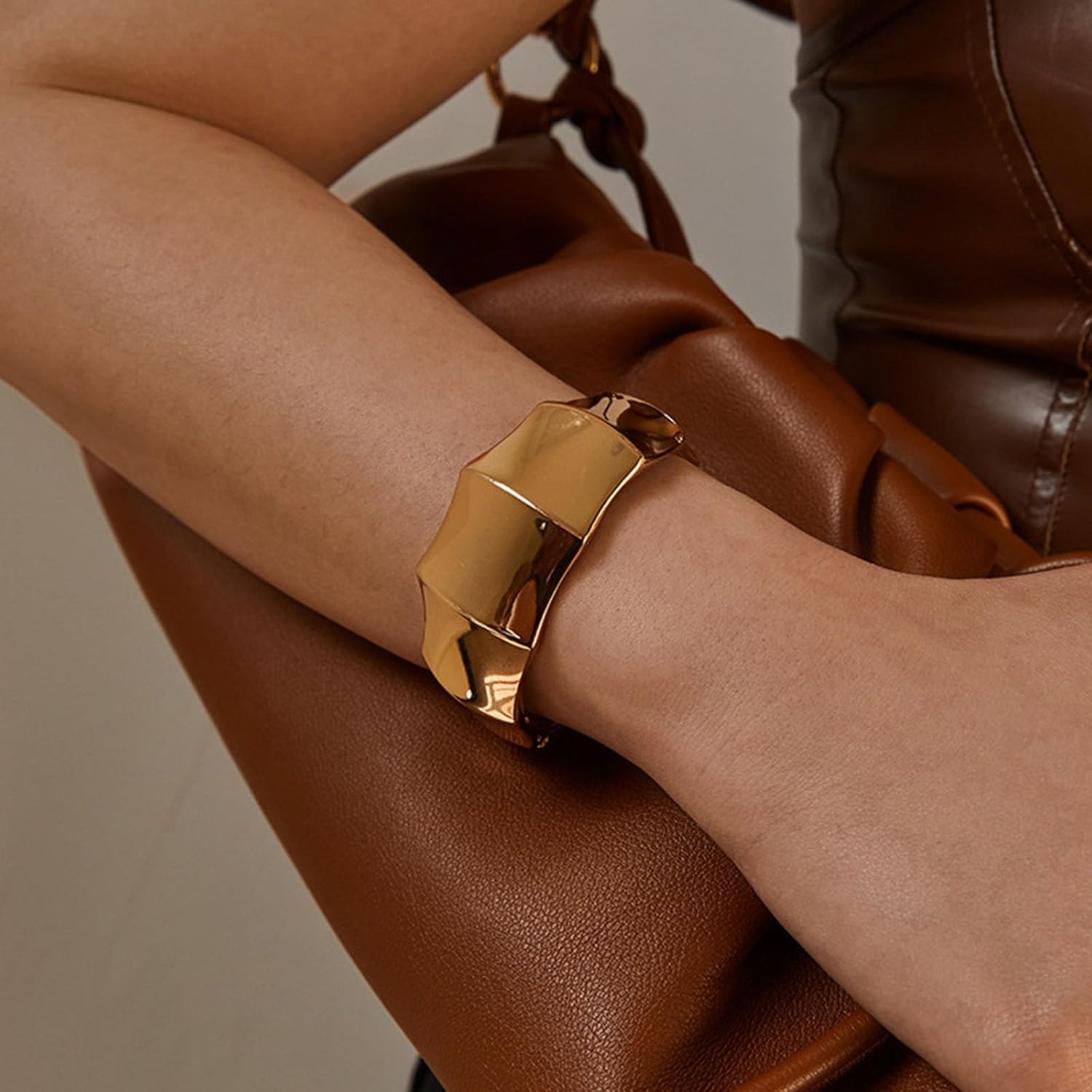 SONNYX 1-3 PCS Chunky Gold Bangle Bracelets for Women Trendy Open Wide Cuff Bracelet Irregular Wrist Cuff Wrap Bracelet Bangle Jewelry - Image 6