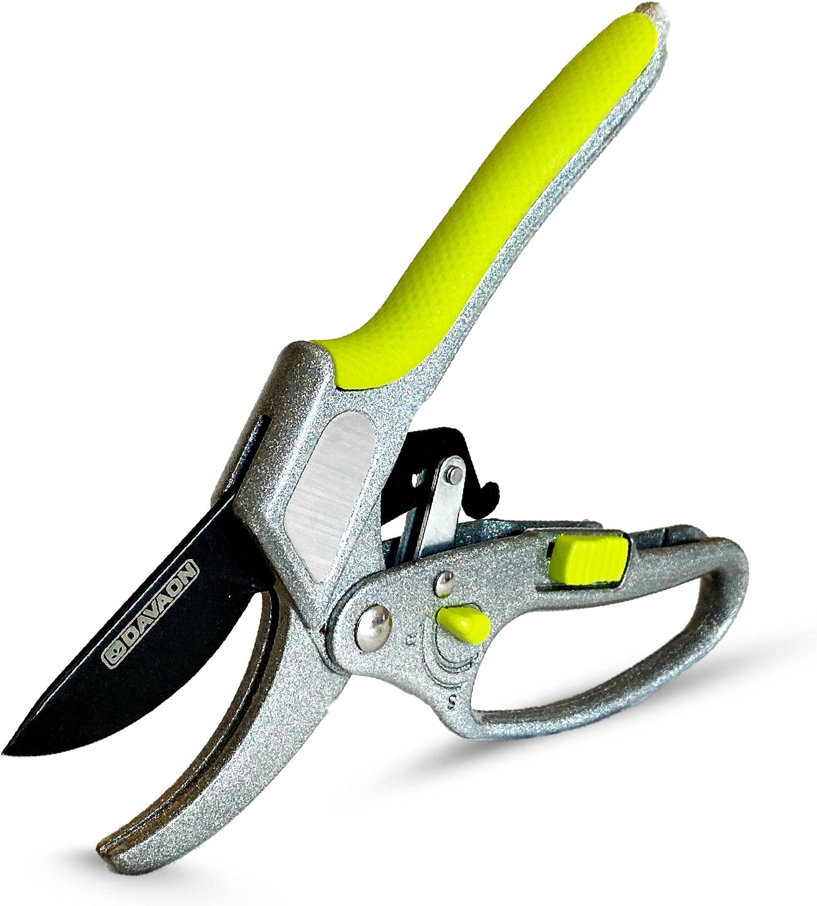 Davaon Pro 2-in-1 Ratchet Secateurs (Anvil Style) - Ideal for Arthritic Hands, Heavy Duty Gardening Secateurs for Small & Thick Cuts, Pruning Shears with SK5 Steel Blades