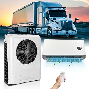 12V Praking A/C 12 Volt DC Air Conditioner Split Electric RV AC Unit with Auto Swing, Low Noise Fast Cooling High Efficiency For Semi-Truck, Trailer, Bus, Camper, Pickup