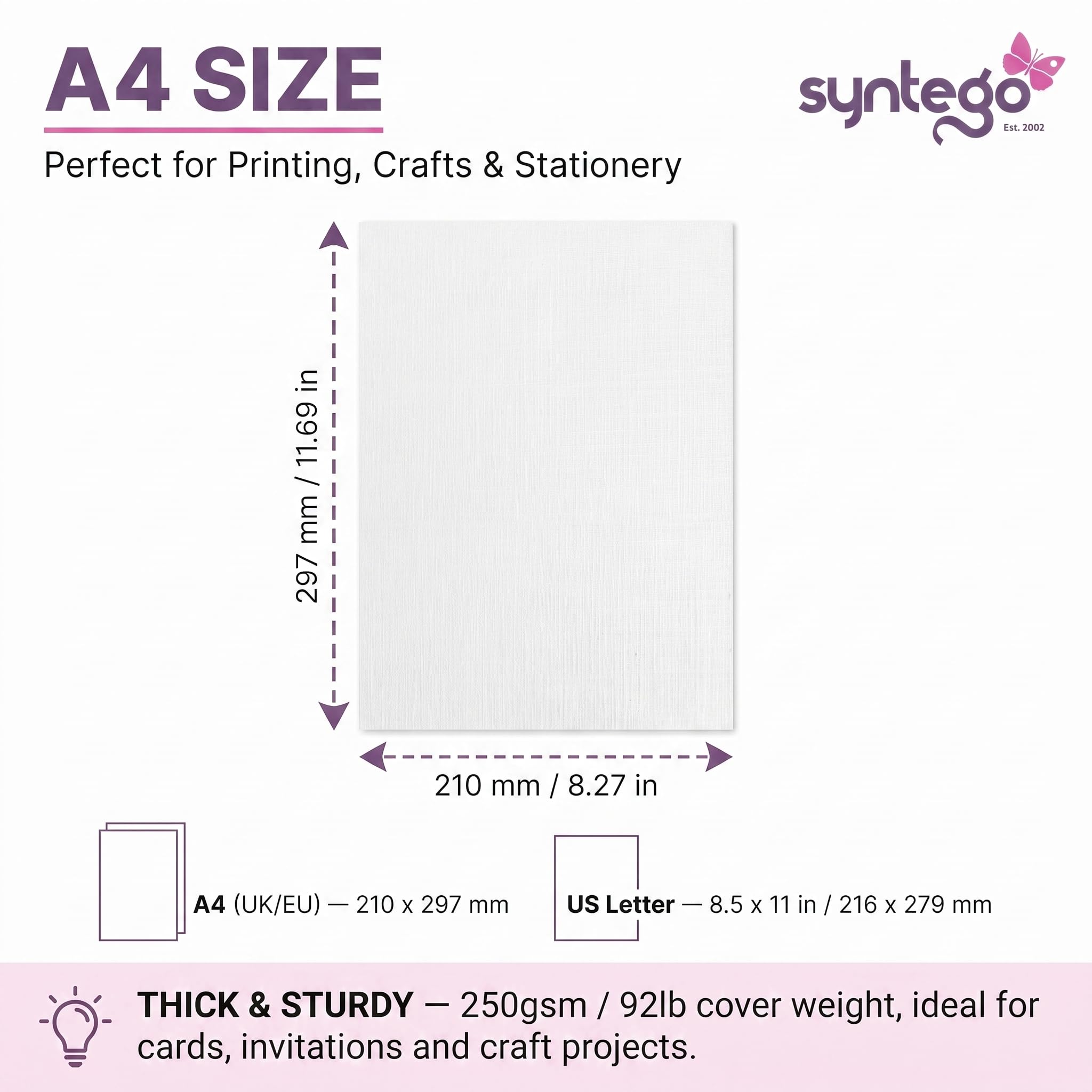 A4 Card White Silkweave Linen Textured Matt 250gsm x 10 Sheets