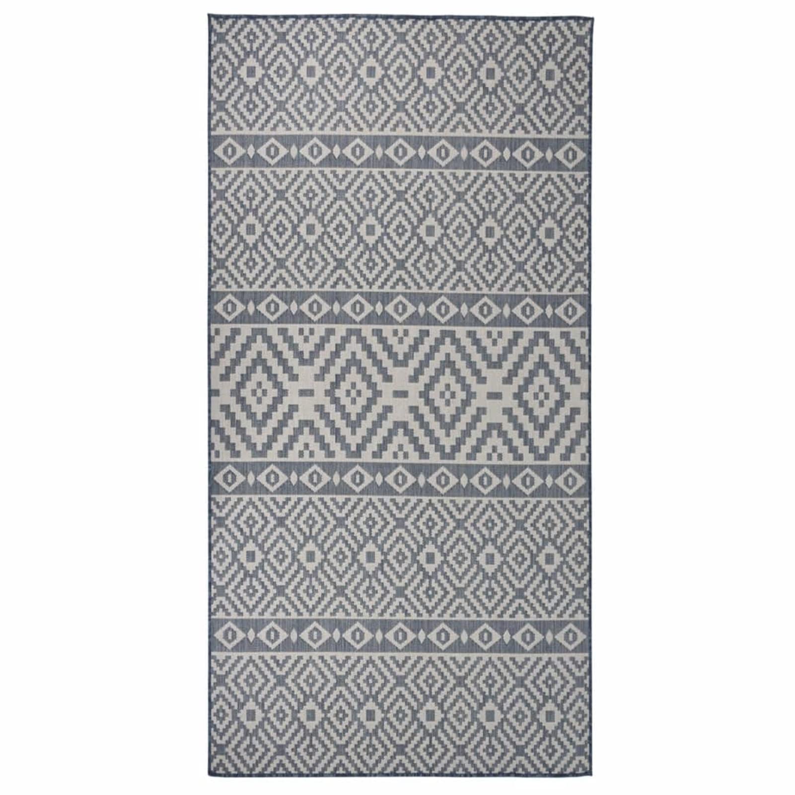 Tapis d'extérieur à tisser plat résistant 100x200 cm à rayures bleues