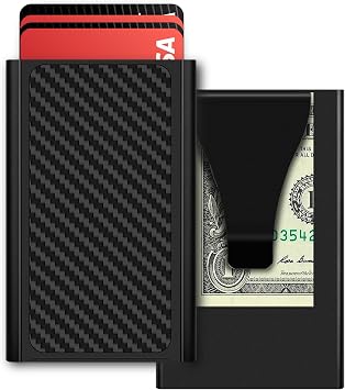 Pop Up Card Holder Wallet,Slim Minimalist Wallet for Men with Money Clip,Aluminum Front Pocket Mens Wallets,RFID Blocking Metal Card Case Stealth Wallet,Holds 6 Cards and CashBlack
