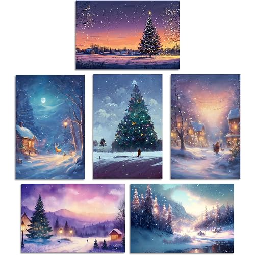 24 Pack Winter Scene Christmas Cards with Envelopes & Stickers,
